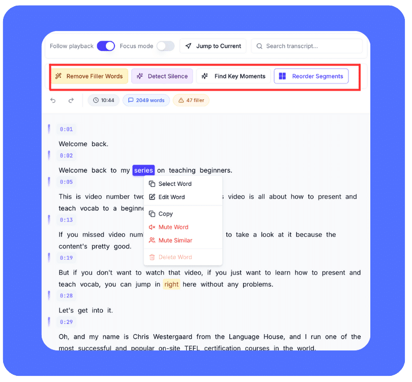 Auto Remove Filler Words & Pauses in One Click​