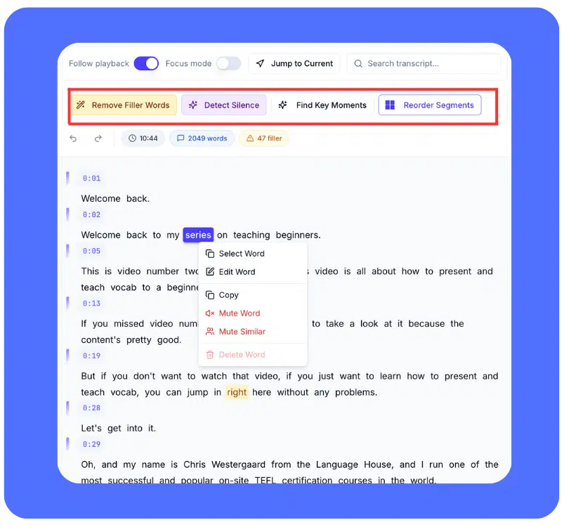 Auto Remove Filler Words & Pauses in One Click​