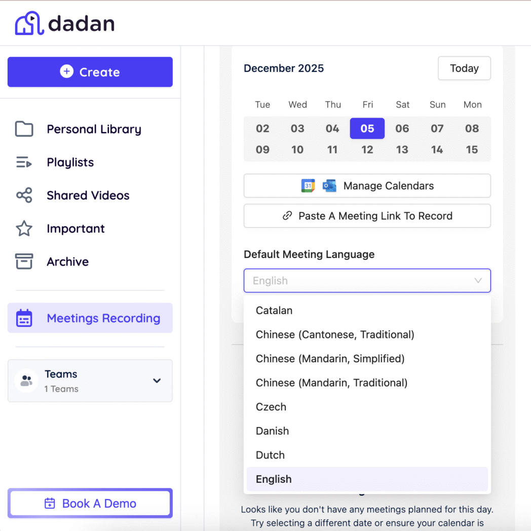 Choose meeting language