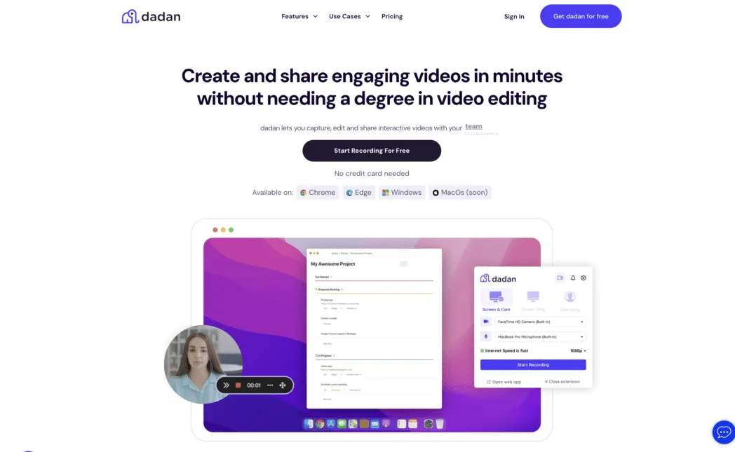 Dadan Screen Recorder Homepage