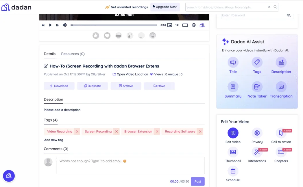 Dadan video manager page Dadan video manager page