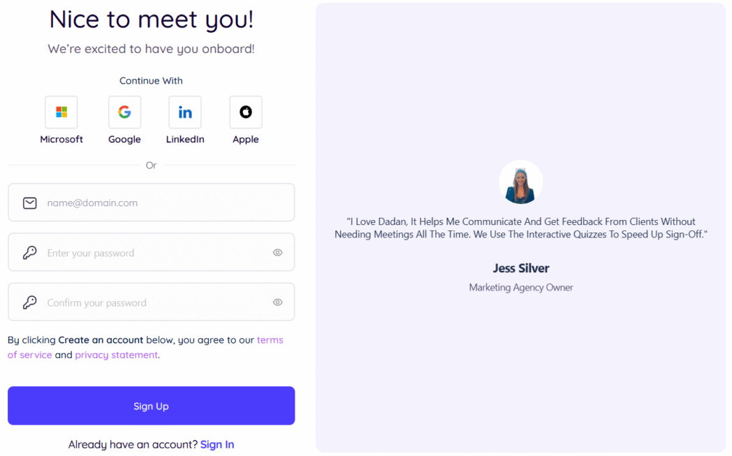 Sign up using your email address