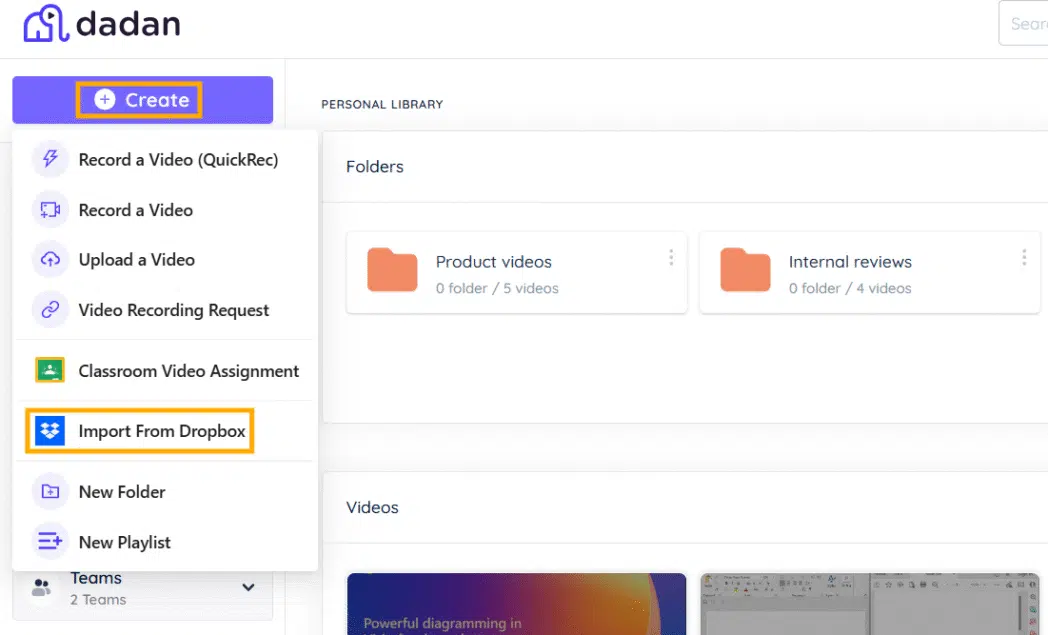 import dropbox video to dadan