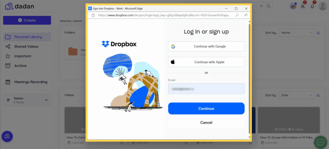 dropbox video intergation