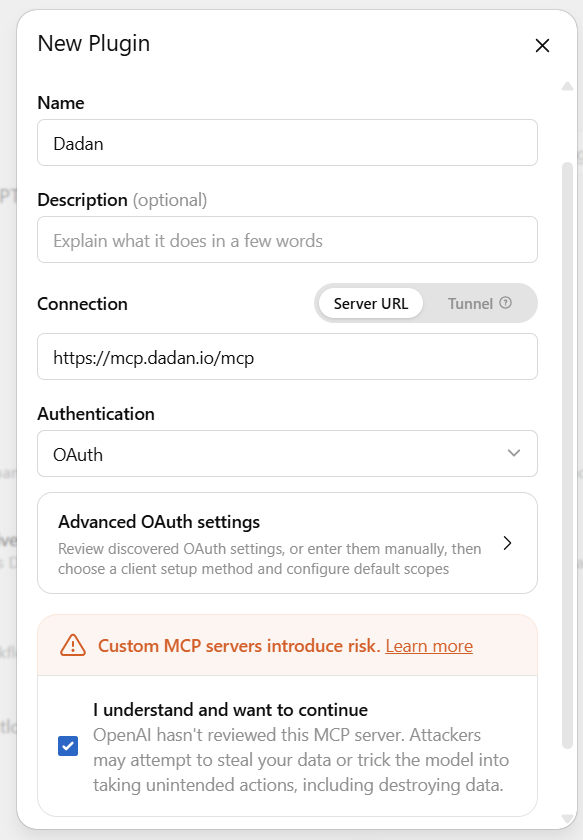 set Authentication to OAuth set Authentication to OAuth