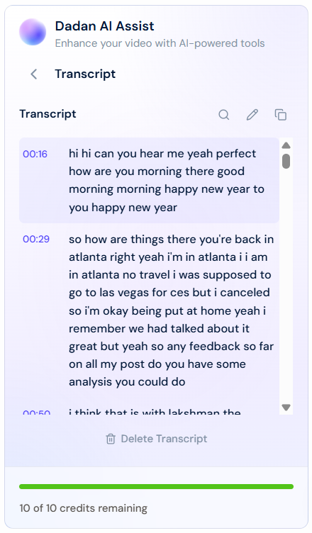 transcript generates automatically