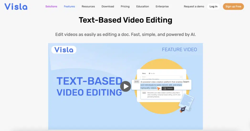 visla text based video editor